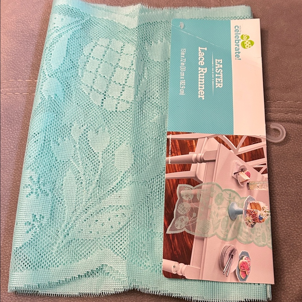 Celebrate Easter Eggs Lace Table Runner, Mint Green 13"x72" 72"x13" NWT